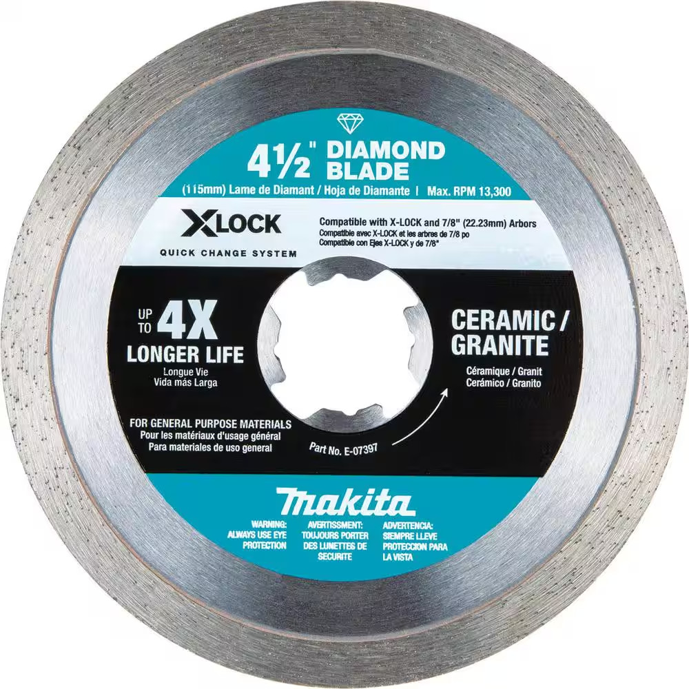 X-LOCK 4-1/2 In. Continuous Rim Diamond Blade for Ceramic and Granite Cutting