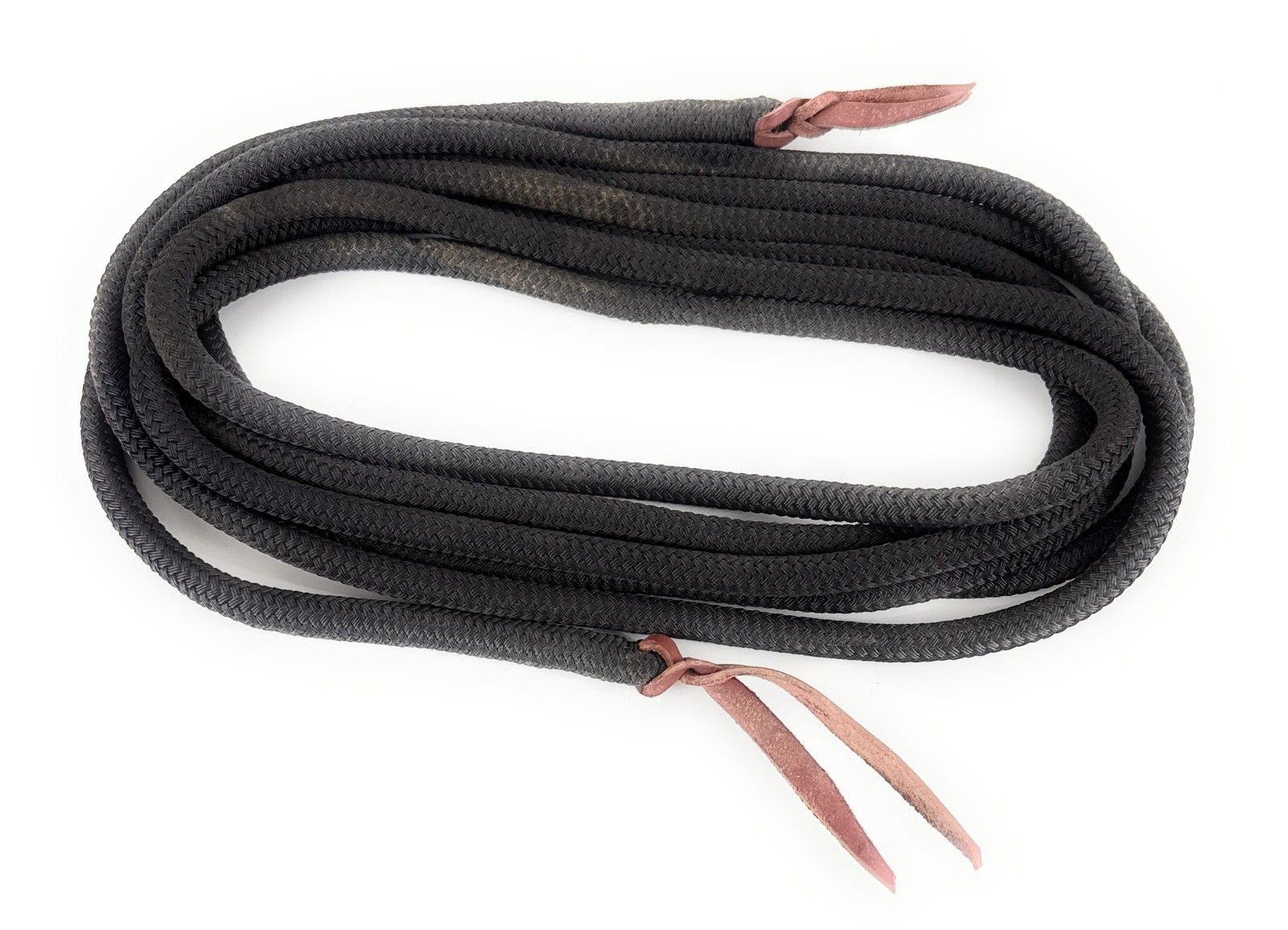 Black Nylon Horse Western Bosal Mecate Reins with Leather Popper Round