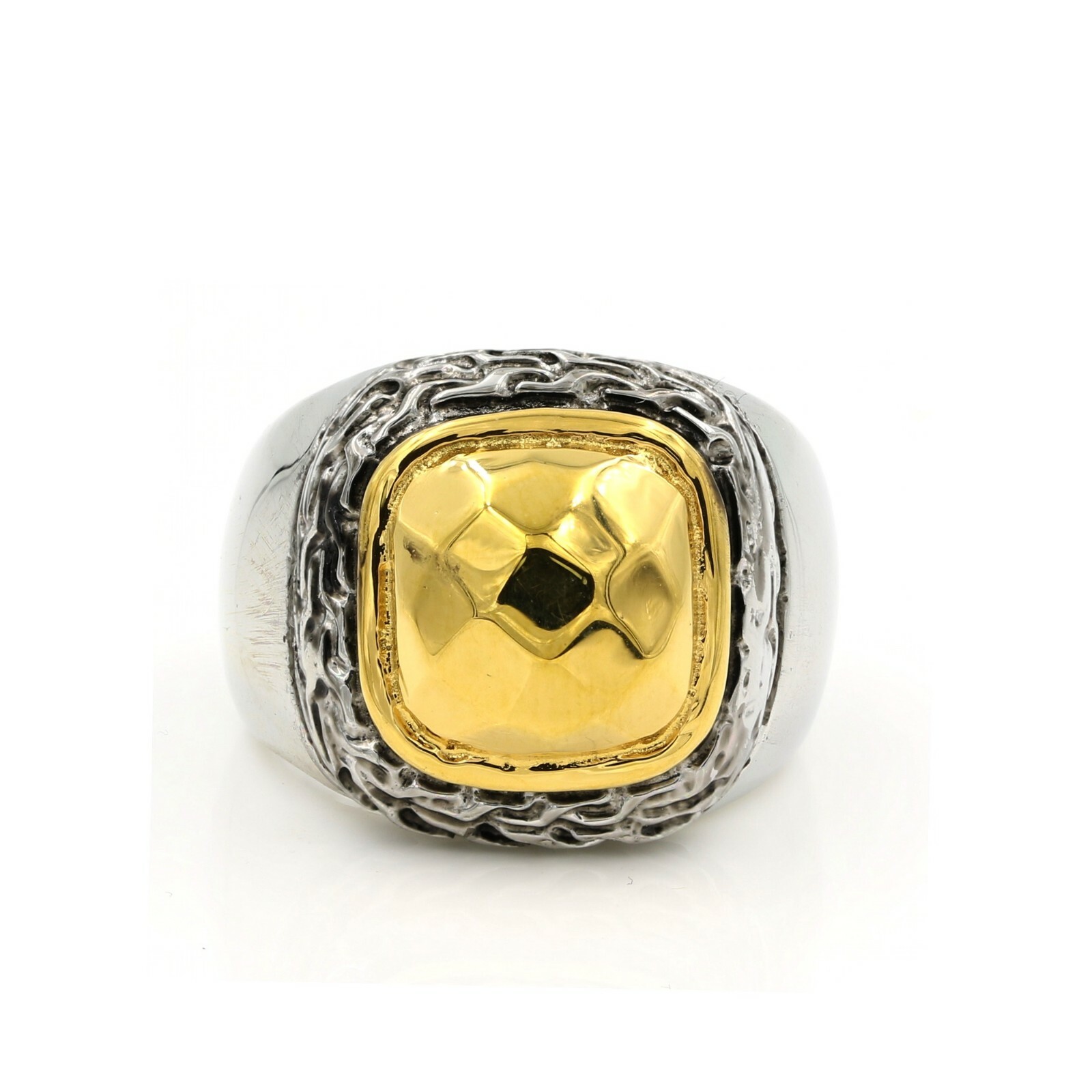 2 Tone Stainless Steel 316 Women's Square Shape Cocktail Fancy Daily Ring