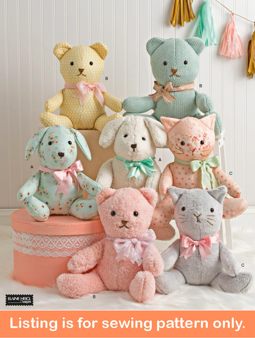 SEWING PATTERN Sew 14" Stuffed Animal - Soft Plush Toy Teddy Bear Dog Cat - 8716