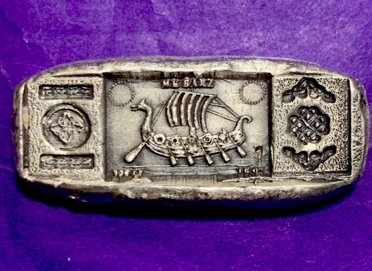1 oz MK BarZ Pirate/Viking Ship Hand Poured Bar-.999 Fine Silver Bar -Very Cool!