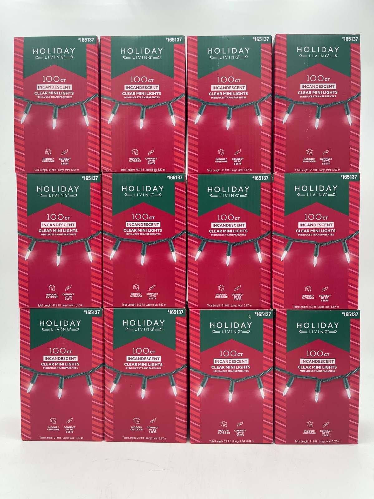 Holiday Living 100 ct Clear Mini Lights Indoor/Outdoor Christmas Lot Of 12 Boxes