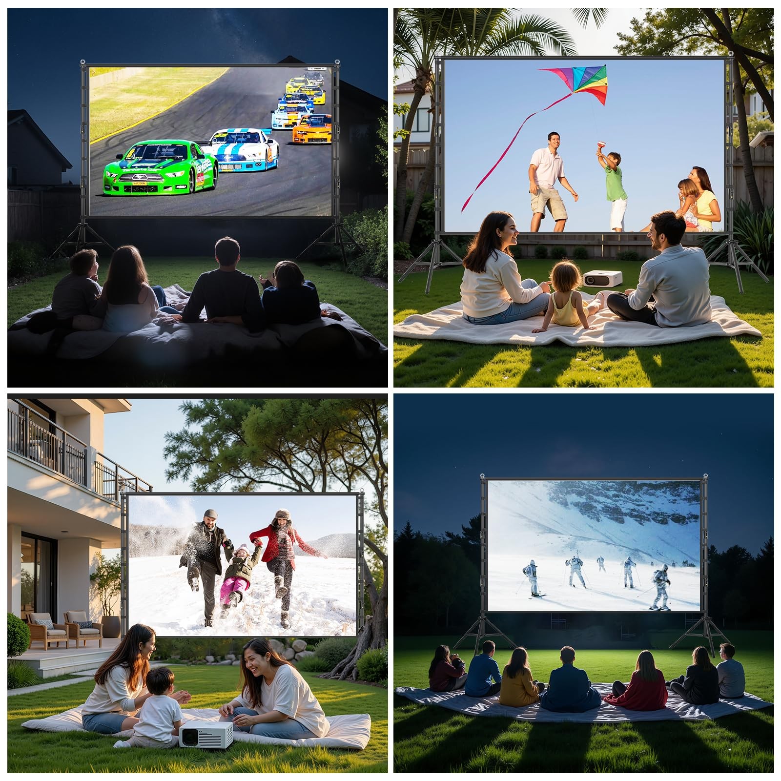 Outdoor Projector Screen with Stand, 200 Inch Portable Projection Screen - Du...
