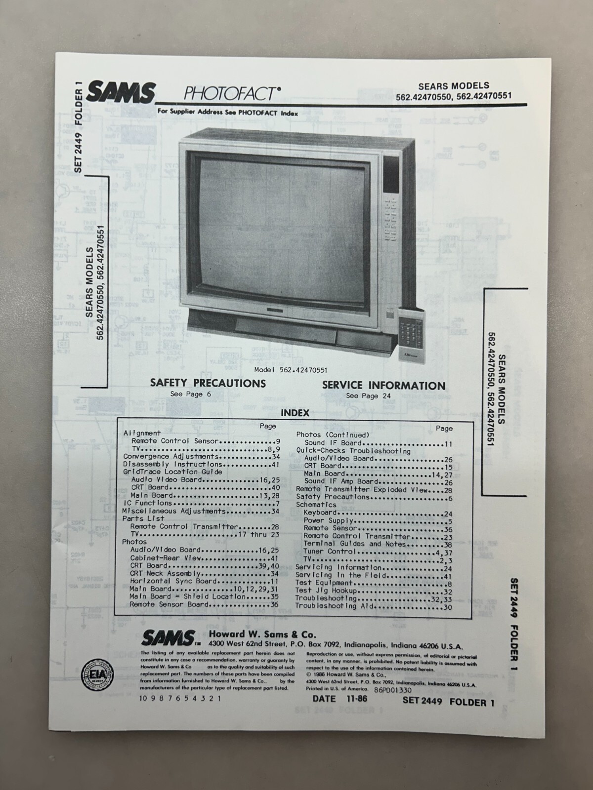 Sears 562.42470550 42470551 Service Manual Sams Photofact Free Shipping