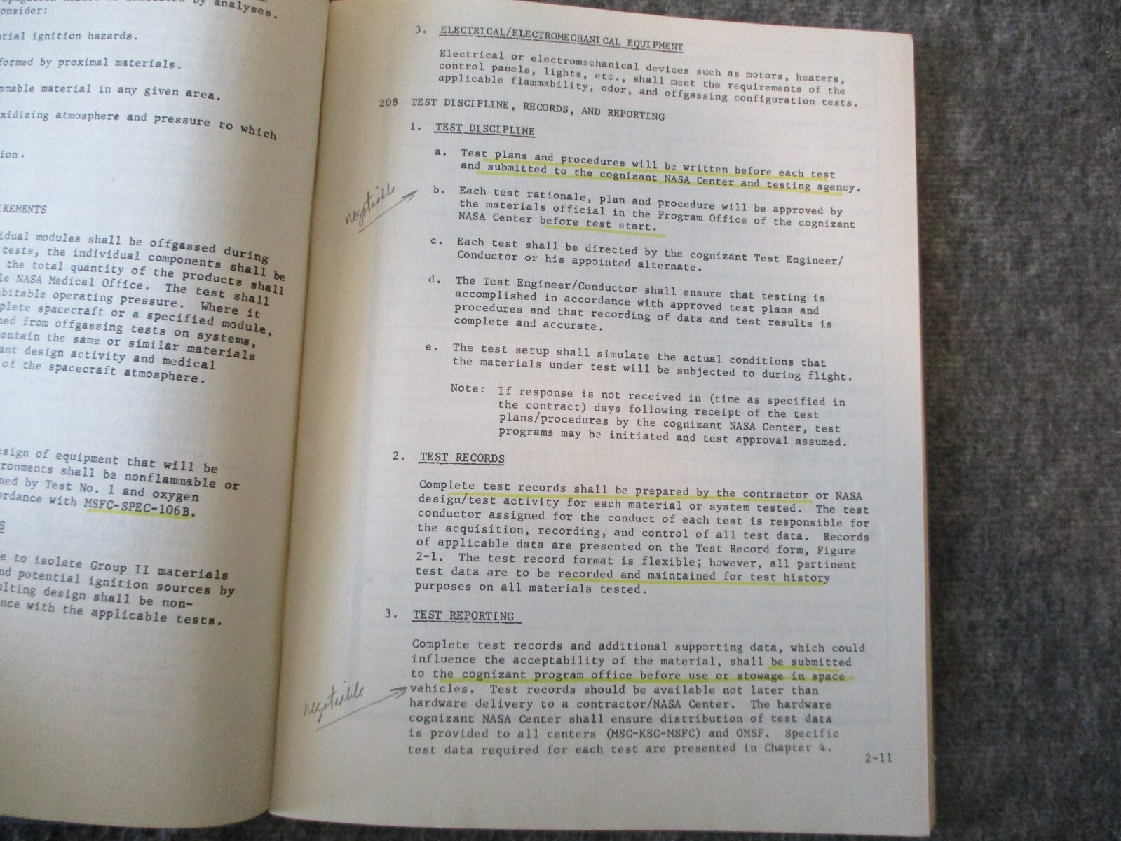 NASA SPACE SHUTTLE/VEHICLE SPECS METALS/MATERIALS/TESTING REPORTS/RESULTS 71-73