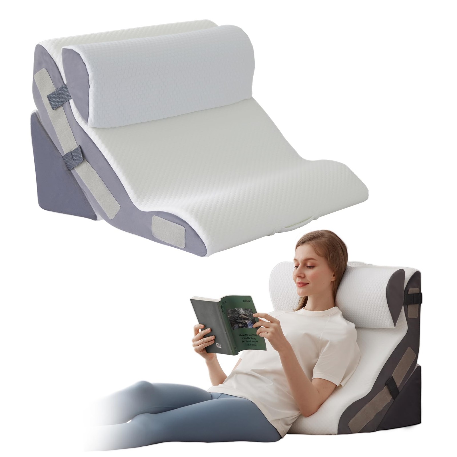 3PCS Wedge Pillow Set for After Surgery, Back Pillow for Bed Sitting up, 10-i...