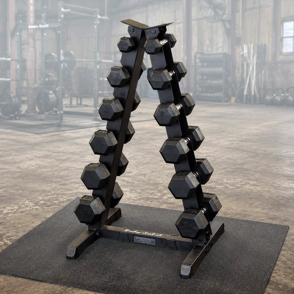 Body-Solid 5-30 lb. Rubber Dumbbell Package with Rack