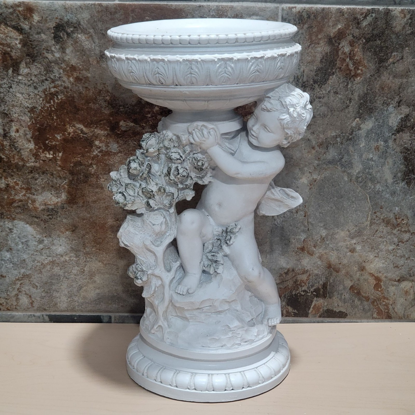 Vintage White Cherub Planter Decorative Garden Statue