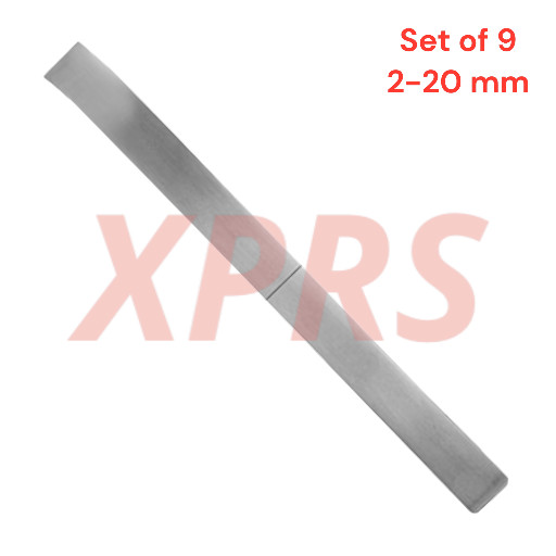 Set of 9 Swiss Pattern Osteotomes, 5", Straight, 2-20 mm, Premium German Stain.
