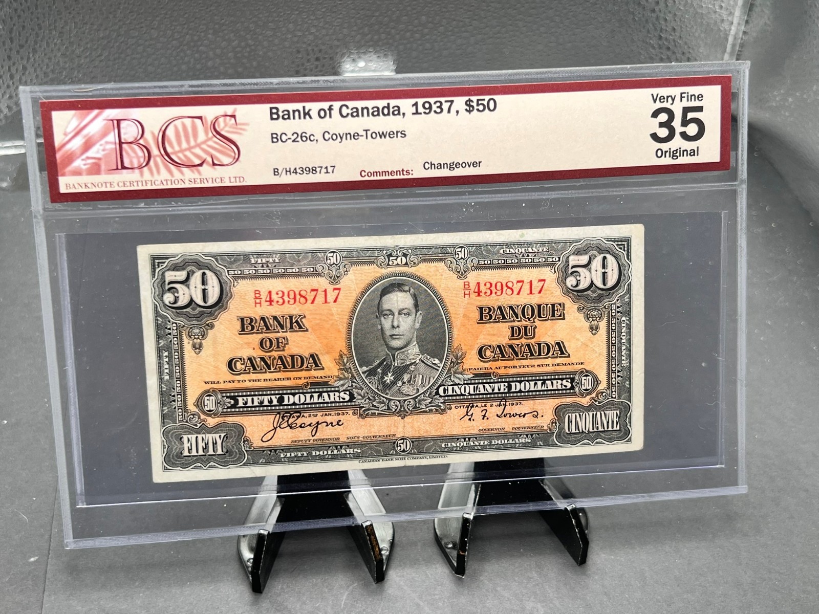 1937 Bank Of Canada $50 bank Note BCS Graded VF-35 SN# BH4398717