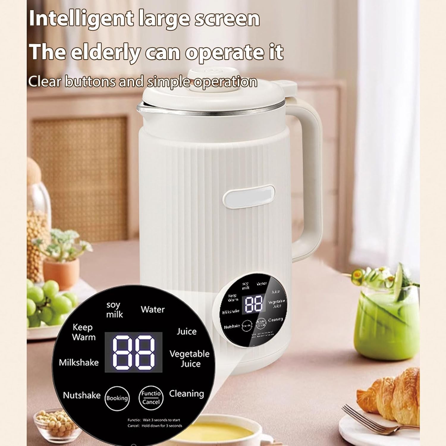 Nut Milk Soy Milk Maker Programmable Blender with Digital Display White