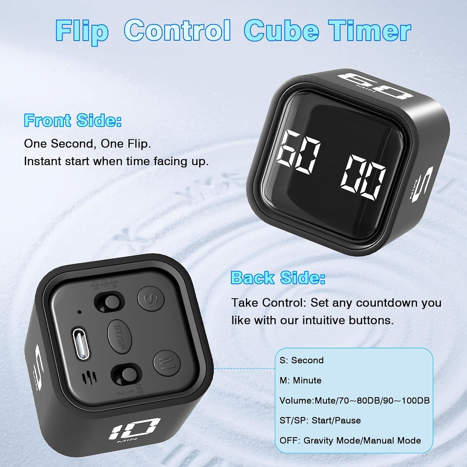 Cube Pomodoro Timer, Desk Productivity Timer 5/10/30/60 Minutes & Custom Countdo