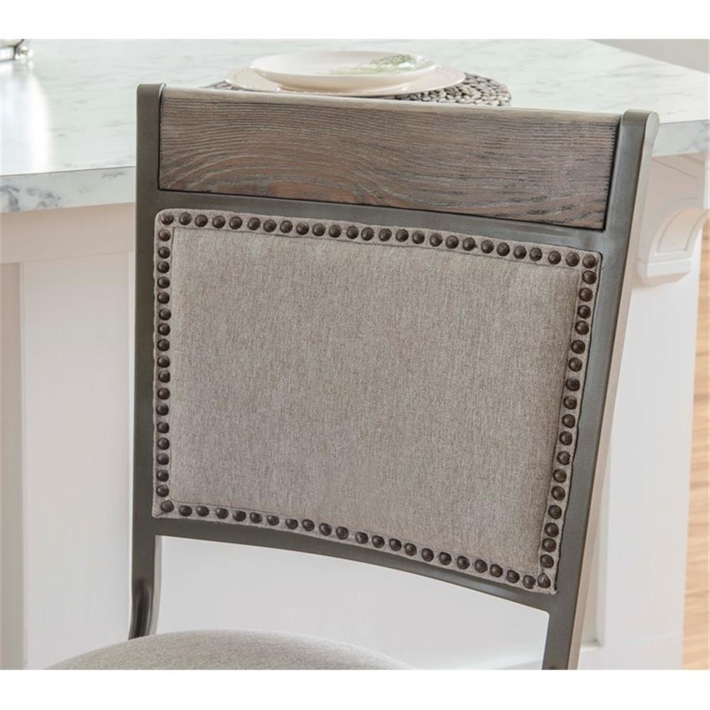 Pemberly Row 24" Traditional Metal & Fabric Swivel Counter Stool in Pewter/Beige