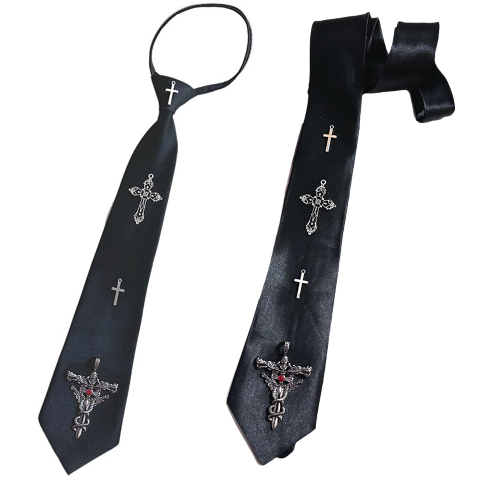 Black Unisex Decorative Cross Necktie Shirts Accessory for Casual Music Festival