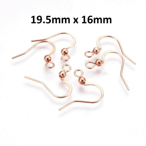 50 pcs (25 pairs) 304 Stainless Steel Rose Gold Flat Earring Hooks 19.5mm x 16mm