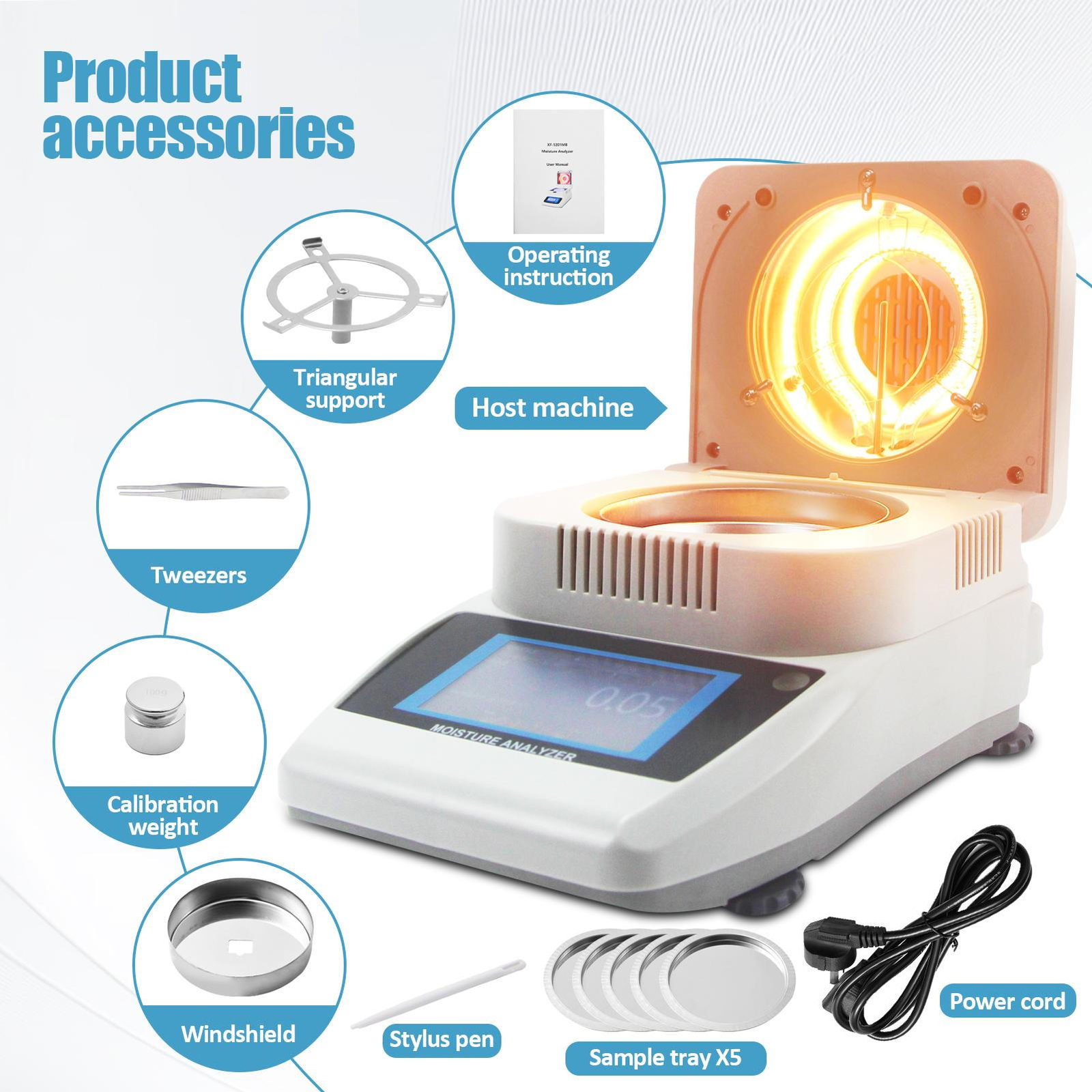 Lab Moisture Analyzer Rapid Moisture Tester Halogen Heating Moisture Meter 110V