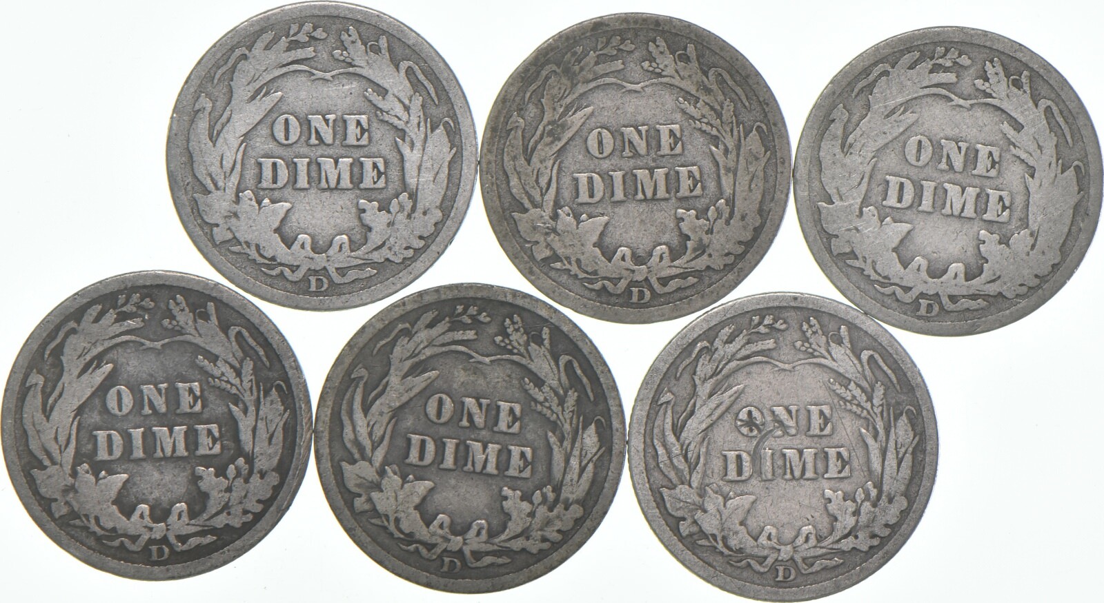 1907-D Barber Dime 90% Silver Average Circ