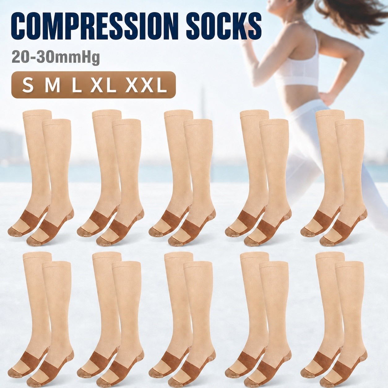 Wholesale Copper Compression Socks 20-30mmHg Graduated Support Mens Womens S-XXL