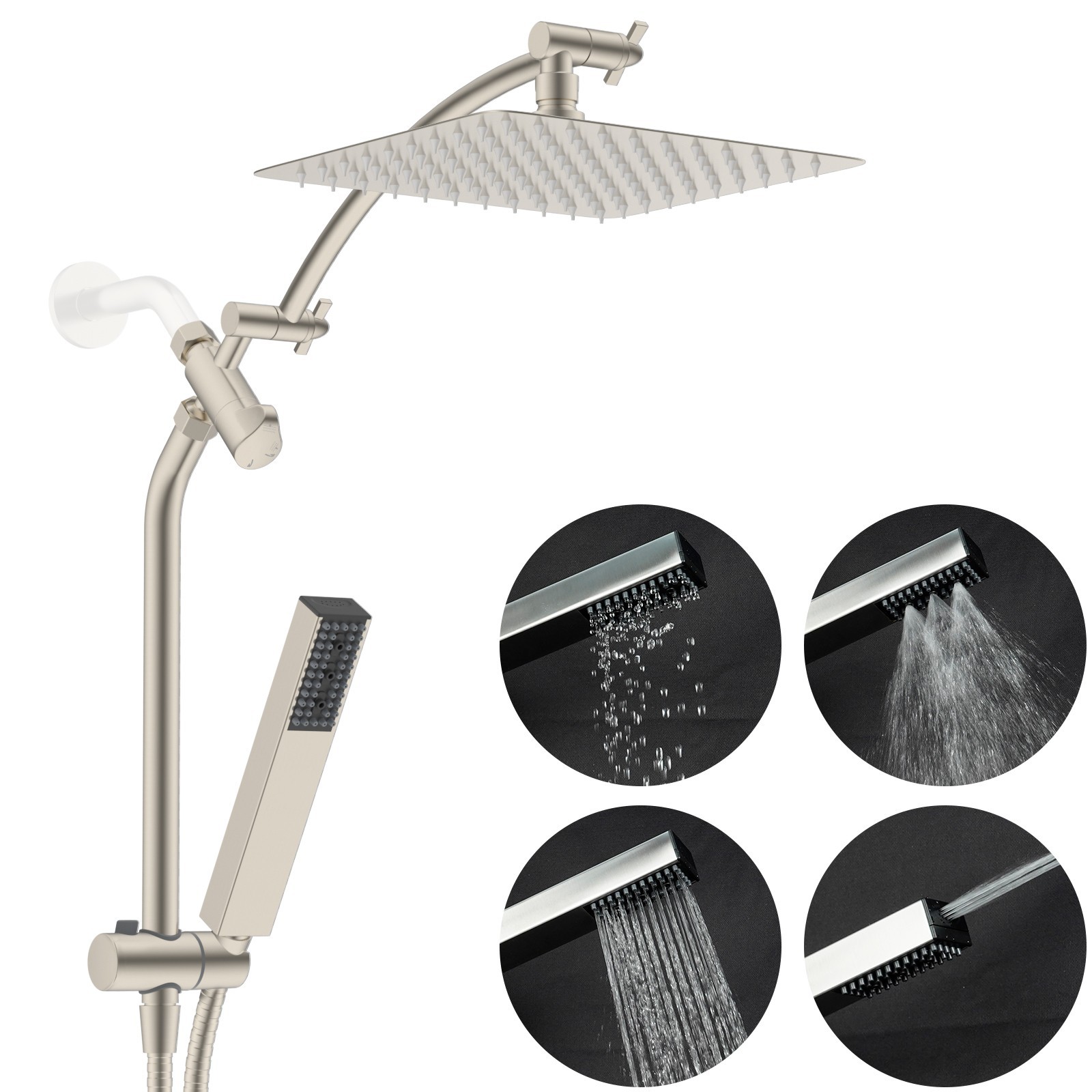 10 In Rain Shower Head Combo with 4 Setting Handheld Spray Adjustable Slide Bar
