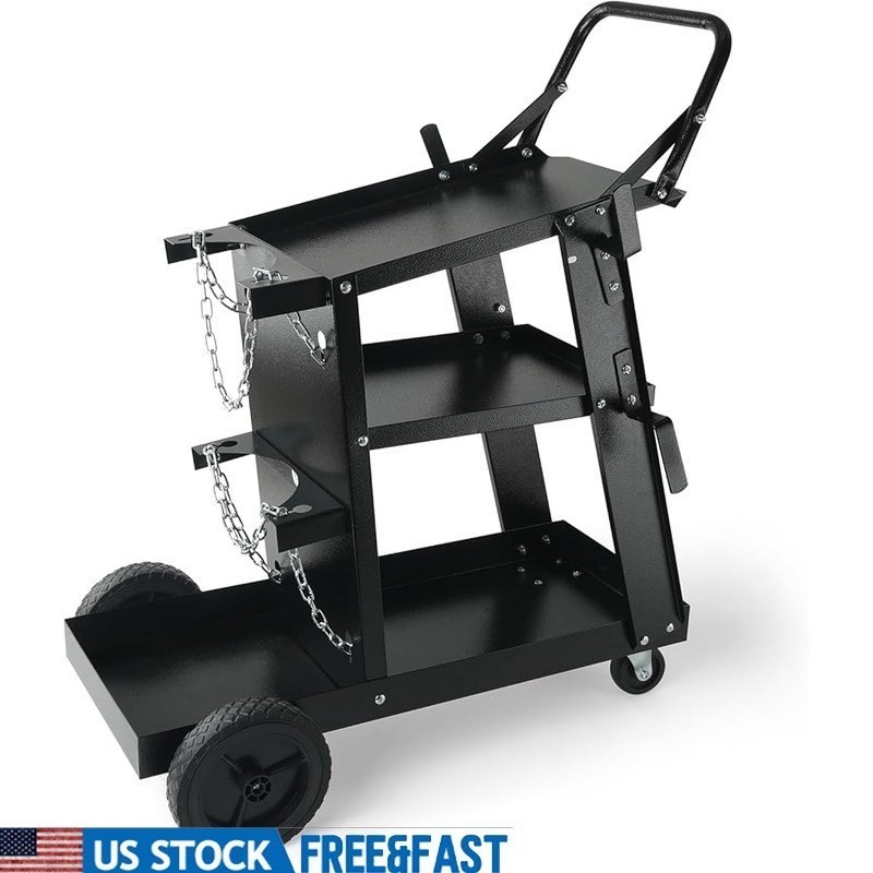 3-Tier Heavy Duty Welding Cart W/ Secure Gas Cylinder Slots & Swivel Casters New