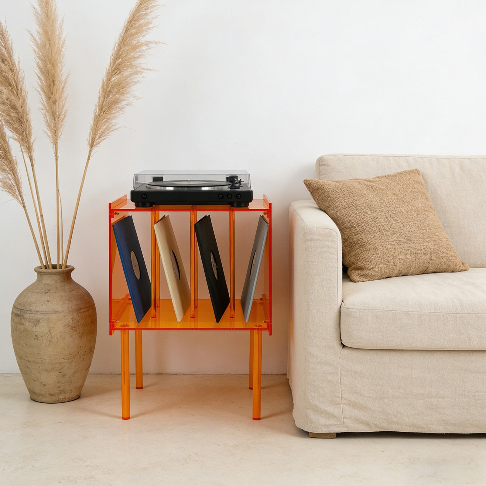 Acrylic Record Player Stand, Record Player Stand W/ Storage, Acrylic Side Table