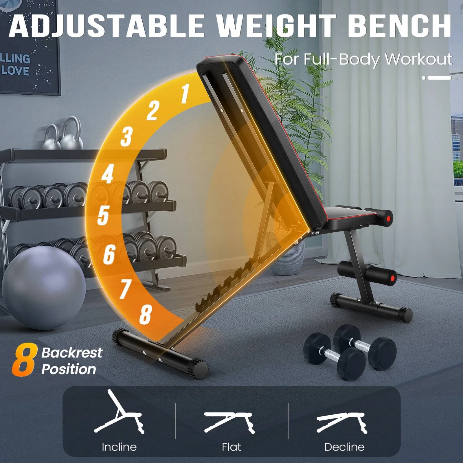 Adjustable Foldable Weight Bench 660lbs Adjustable Backrests Workout Exercise US