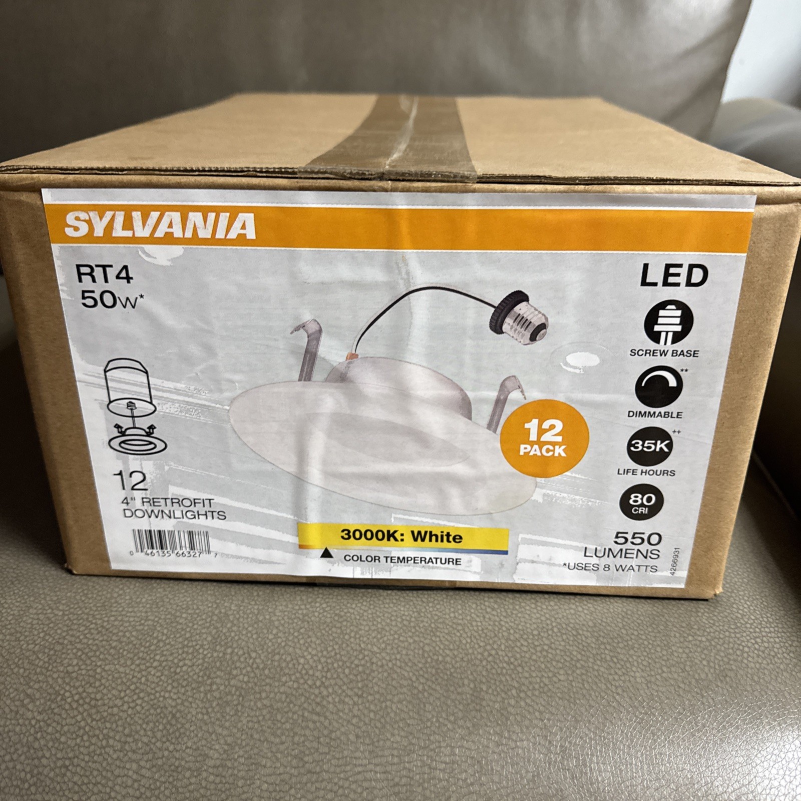 Sylvania Pack of 12 4" LED Retrofit  Light Bulb, RT4 50W, 550 Lumens, Dimmable