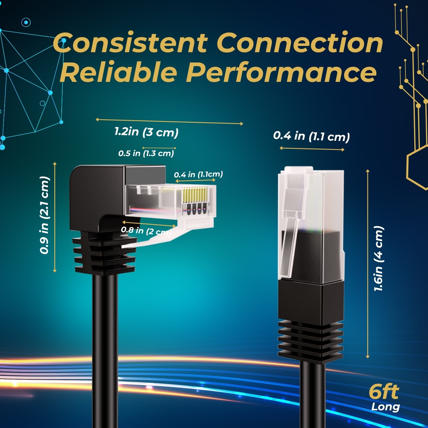 Cat6 Ethernet Cable (Right Angle Down, 6 FT), RJ45 90 Degree Network Wire Cord