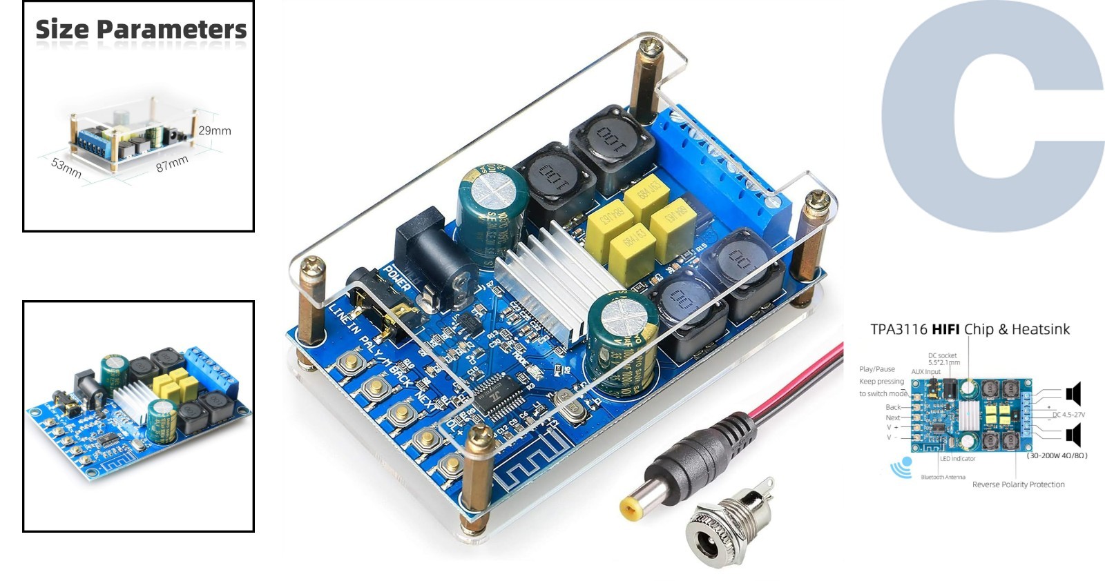 Compact 50W+50W Bluetooth Audio Amplifier Board with Easy Setup and Controls