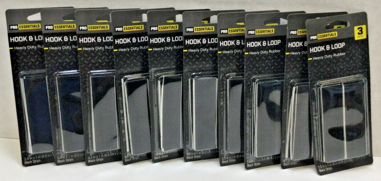 PRO ESSENTIALS Heavy Duty Hook & Loop Tape | Black | 30 Total Sets!