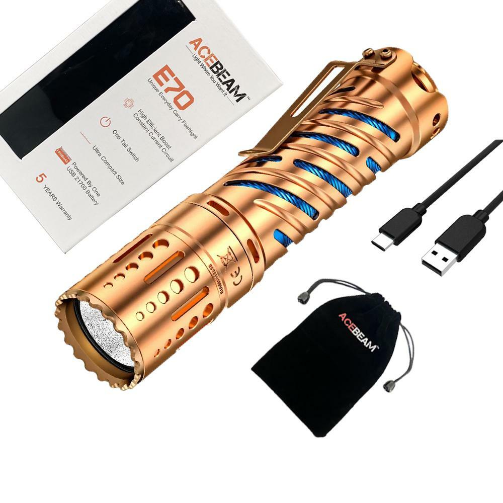 Acebeam E70 Copper LED Flashlight 4600 Lmn throw 6500K Cool White - NO BATTERY