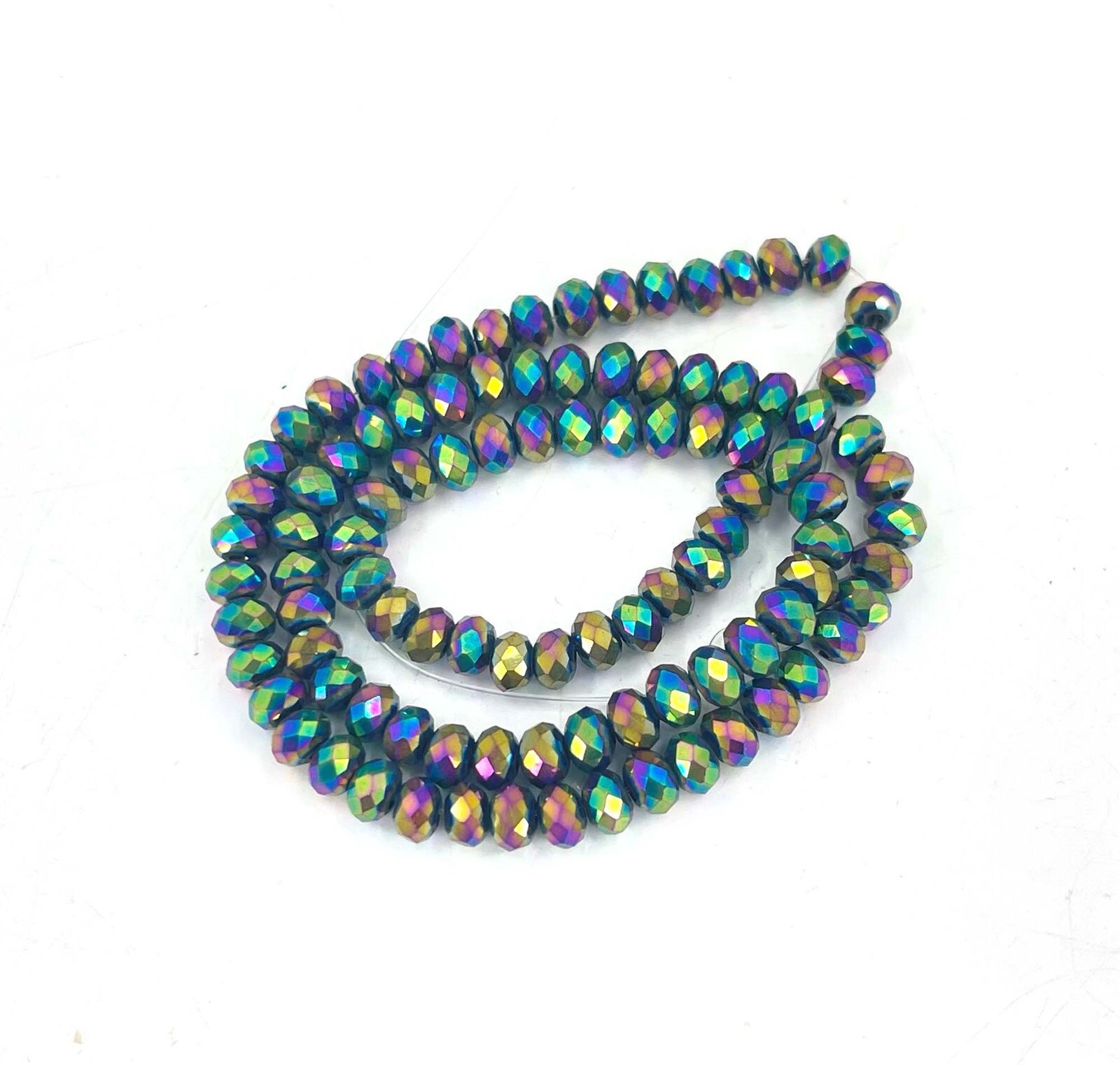 100 Peacock rainbow Glass Crystal Faceted Rondelle Beads 4x2mm Metallic