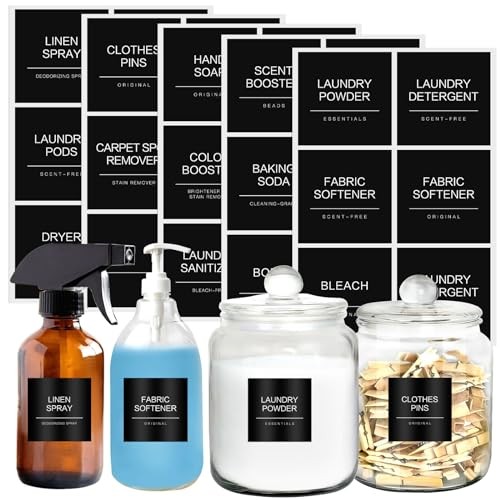 Minimalist Laundry Room Labels，30 Matte Waterproof Labels for Jars Spray