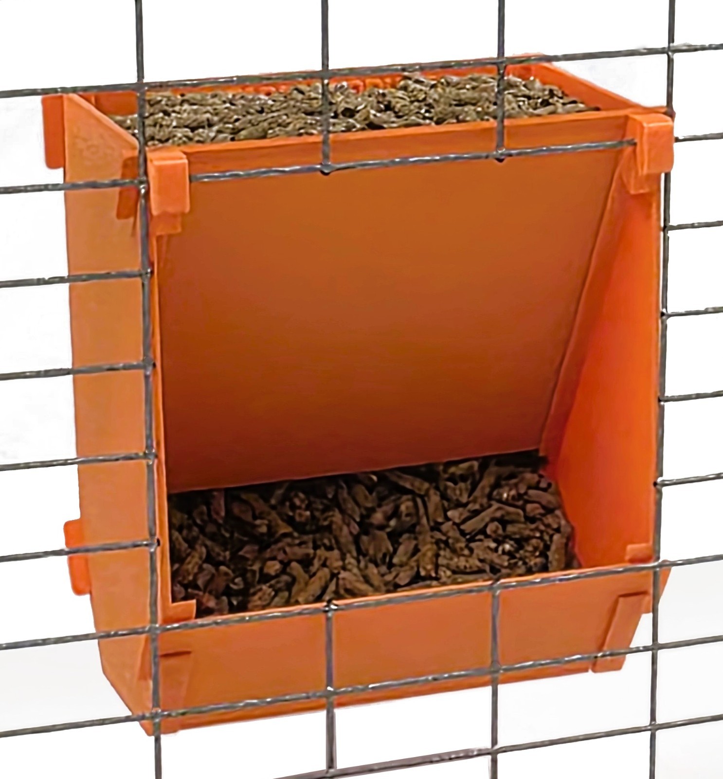 Orange USA Made 6-Inch Cage Hanging Rabbit Feeder with ID Tag for Rabbit Pellets