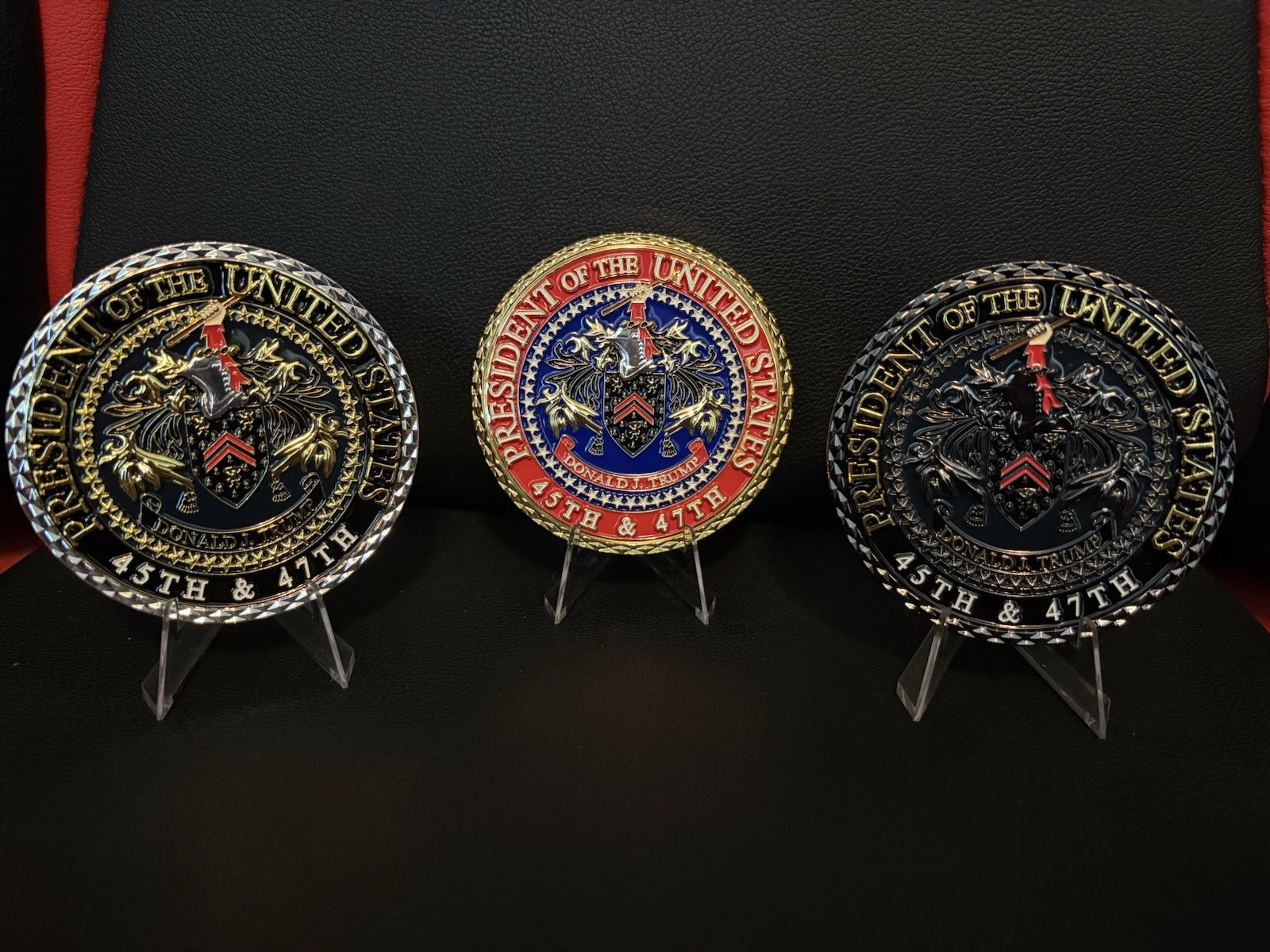 President Trumps Challenge Coin Set. This Is All Three Of The Versions.