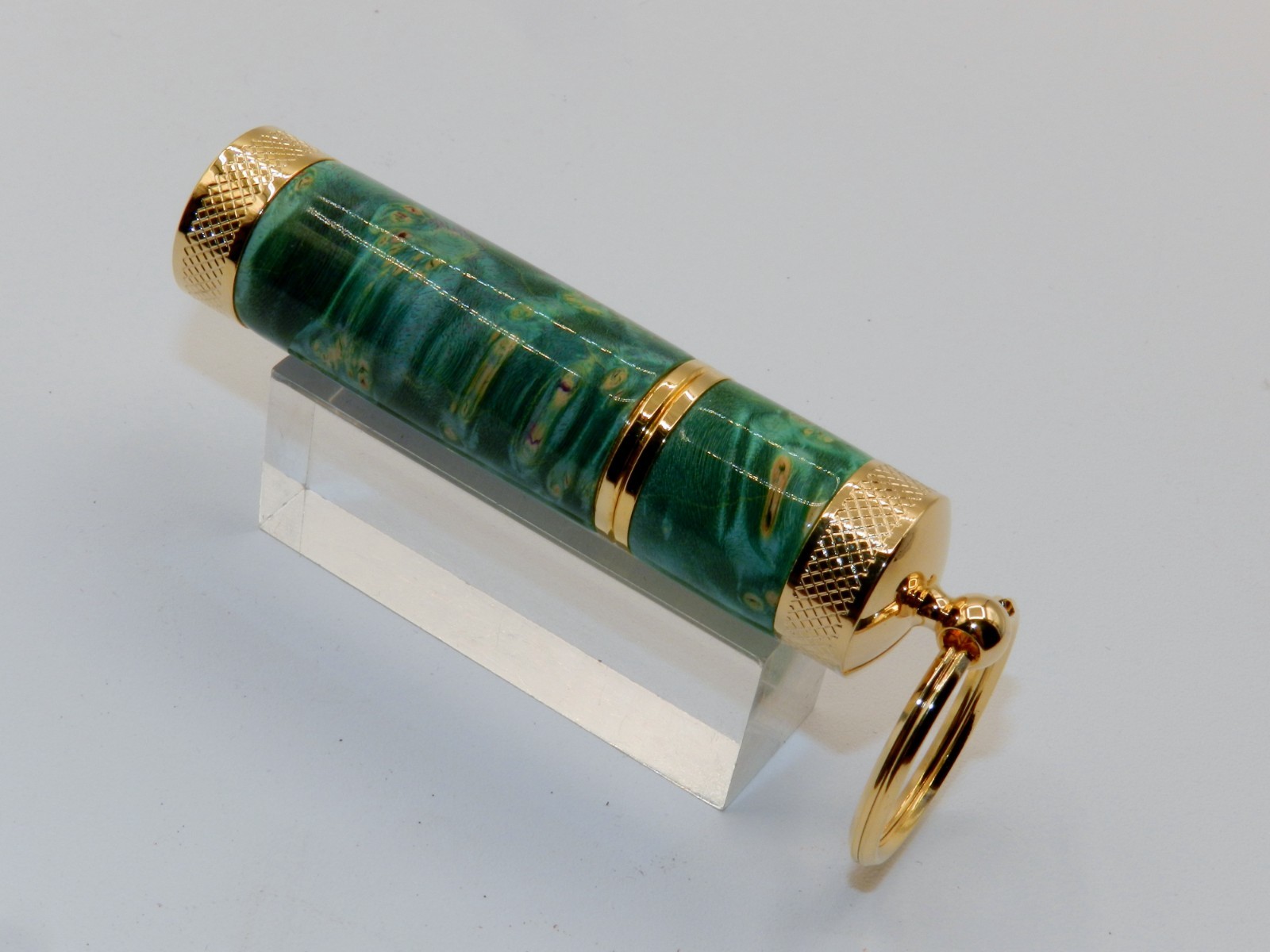Handmade Key Chain Lighter, replaceable flint. Made w/ Dyed Box Elder Burl. #45