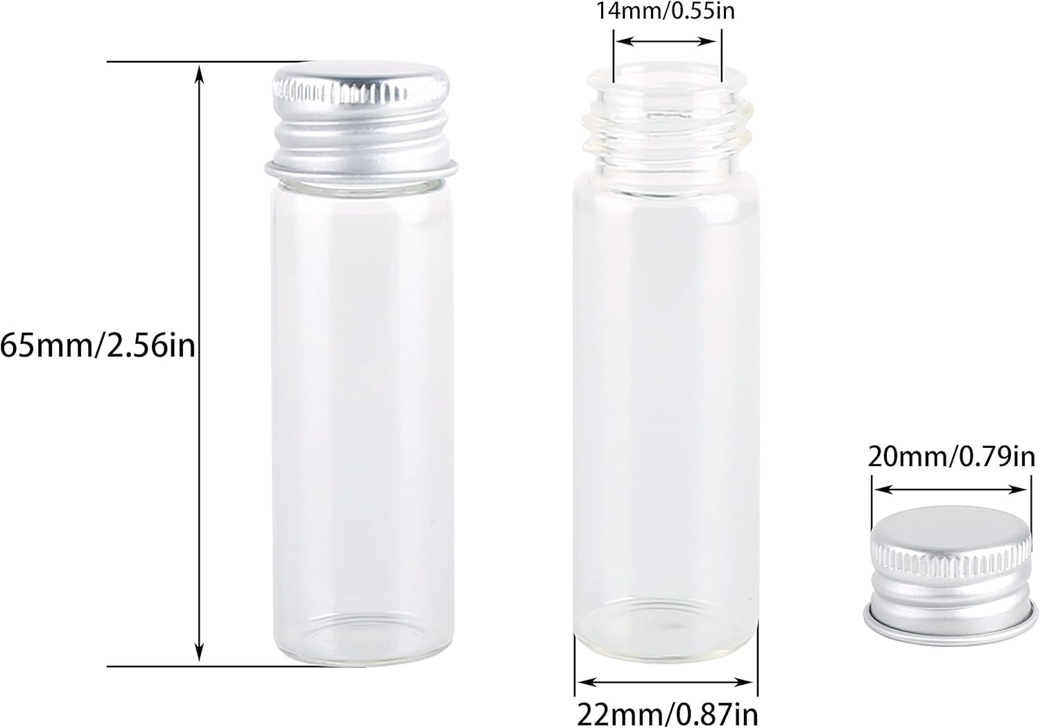 100 Tiny Glass Bottles Clear Small Vials 15 Milliliter Empty Mini Jars with Alum