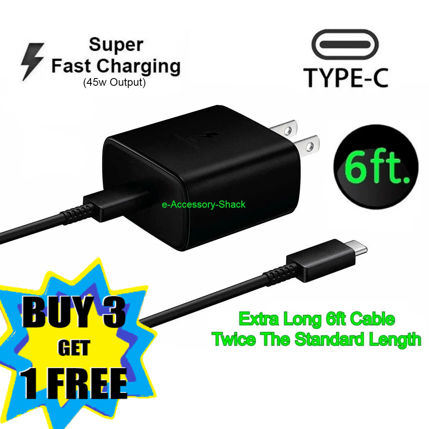 45w USB-C Super Fast Wall Charger+6ft Cable For Samsung Galaxy S24 S23 S22 S21