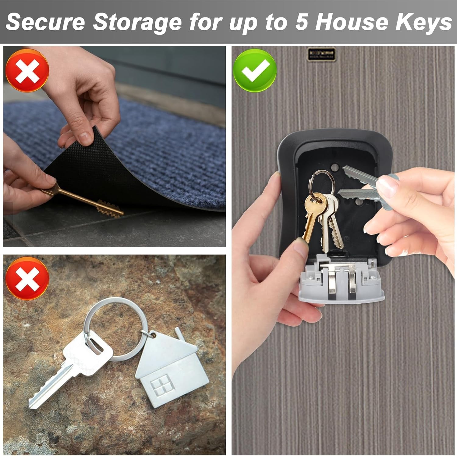 Key Lock Box for Outside, Wall Mounted, Waterproof Resettable Code Safe...