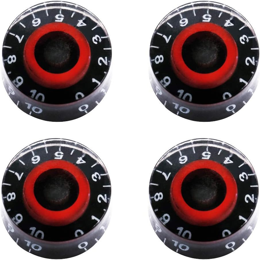 4pcs Black and Red Electric Guitar Bass Top Hat Knobs Speed Volume Tone AMP Effe