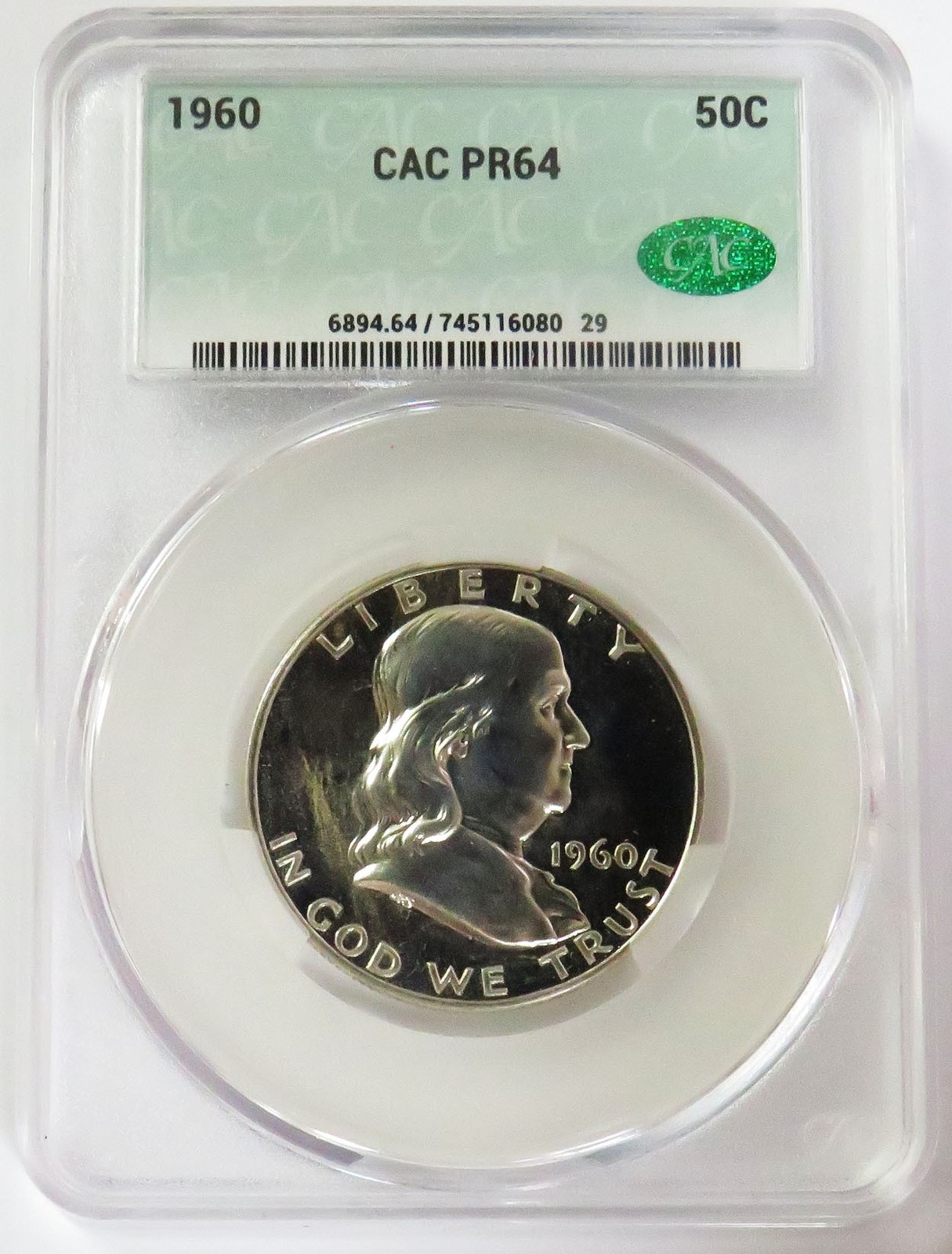 1960 USA SILVER PROOF FRANKLIN HALF DOLLAR CAC PR 64
