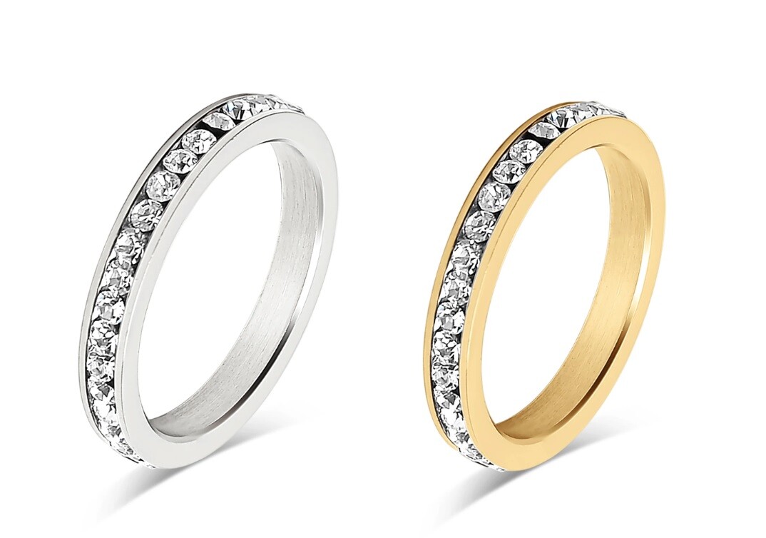 Stainless Steel 3mm Eternity Birthstone CZ Cubic Zirconia Crystal Stackable Ring