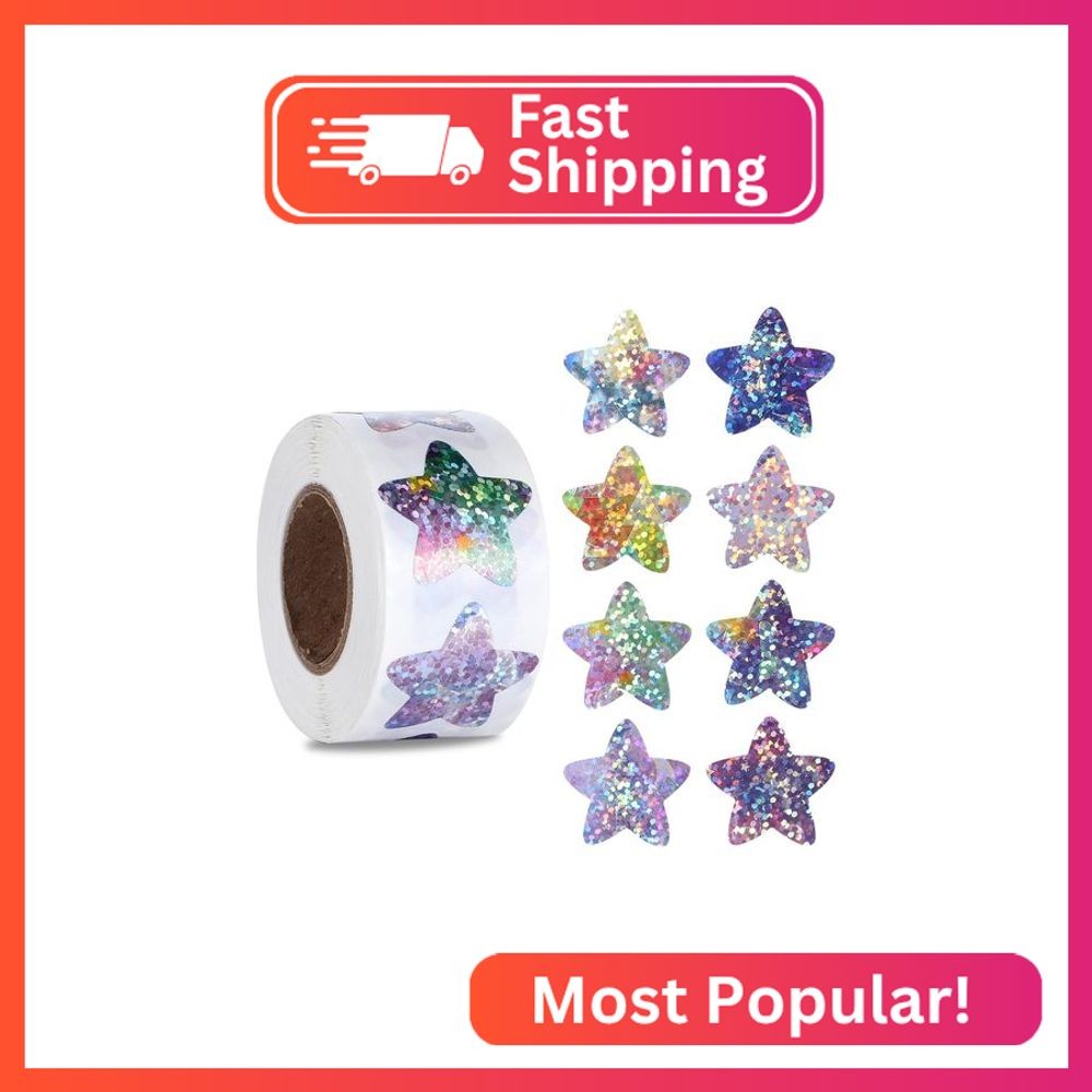 AOZUO 500 PCS Glitter Star Stickers for Kids Reward, 1 Inch Sparkly Star Sticker