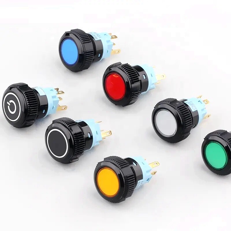 19mm Tri-color LED Black Plastic 2NO 2NC5A 250V Ring LED IP67 Push Button Switch