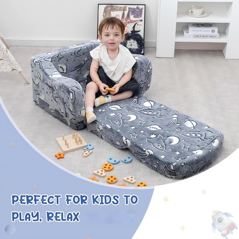 Foldable Toddler Couch W/ Glow in the Dark Starry Sky Blanket Kids Sofa New