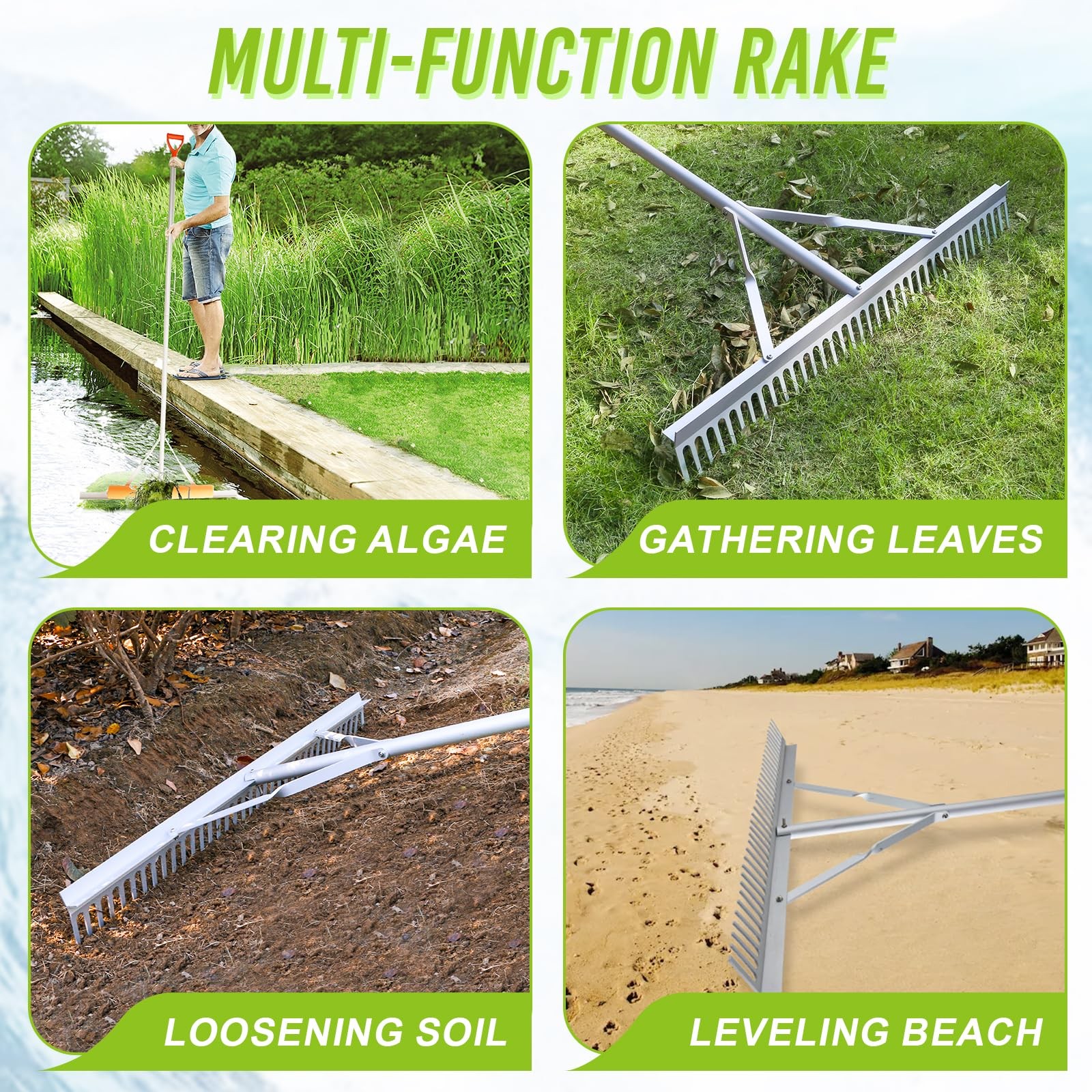Fumingpal Floating Weed Lake Rake, 36 Inch Widths Pond Rake Aquatic Silver
