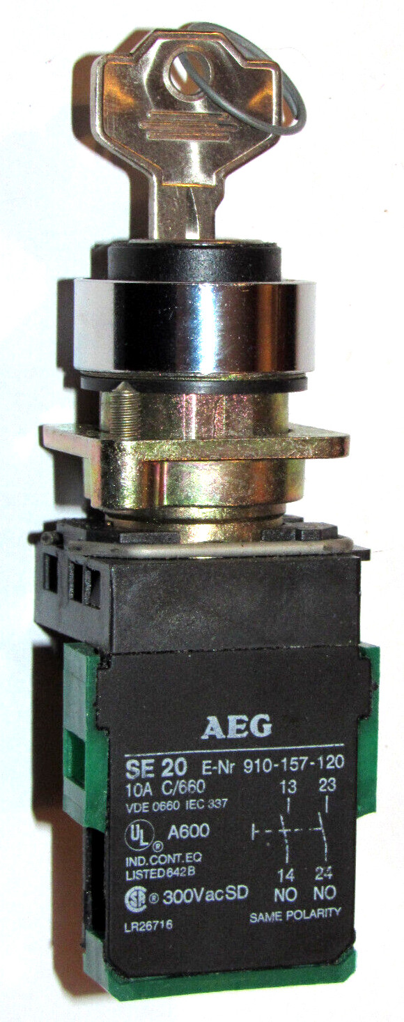 NEW AEG 22mm LOCKING SWITCH WITH ONE KEY! SE20/SE-20 CONTACT BLOCK! MISSING BOX!