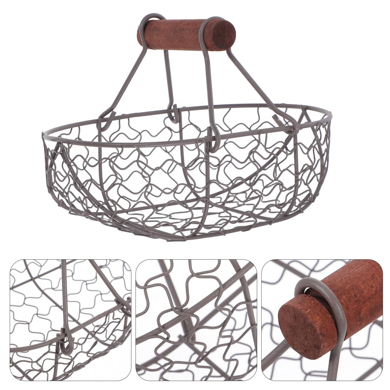 Vintage Metal Wire Egg Basket for Fresh Eggs with Handle Rustic Kitchen Stora...