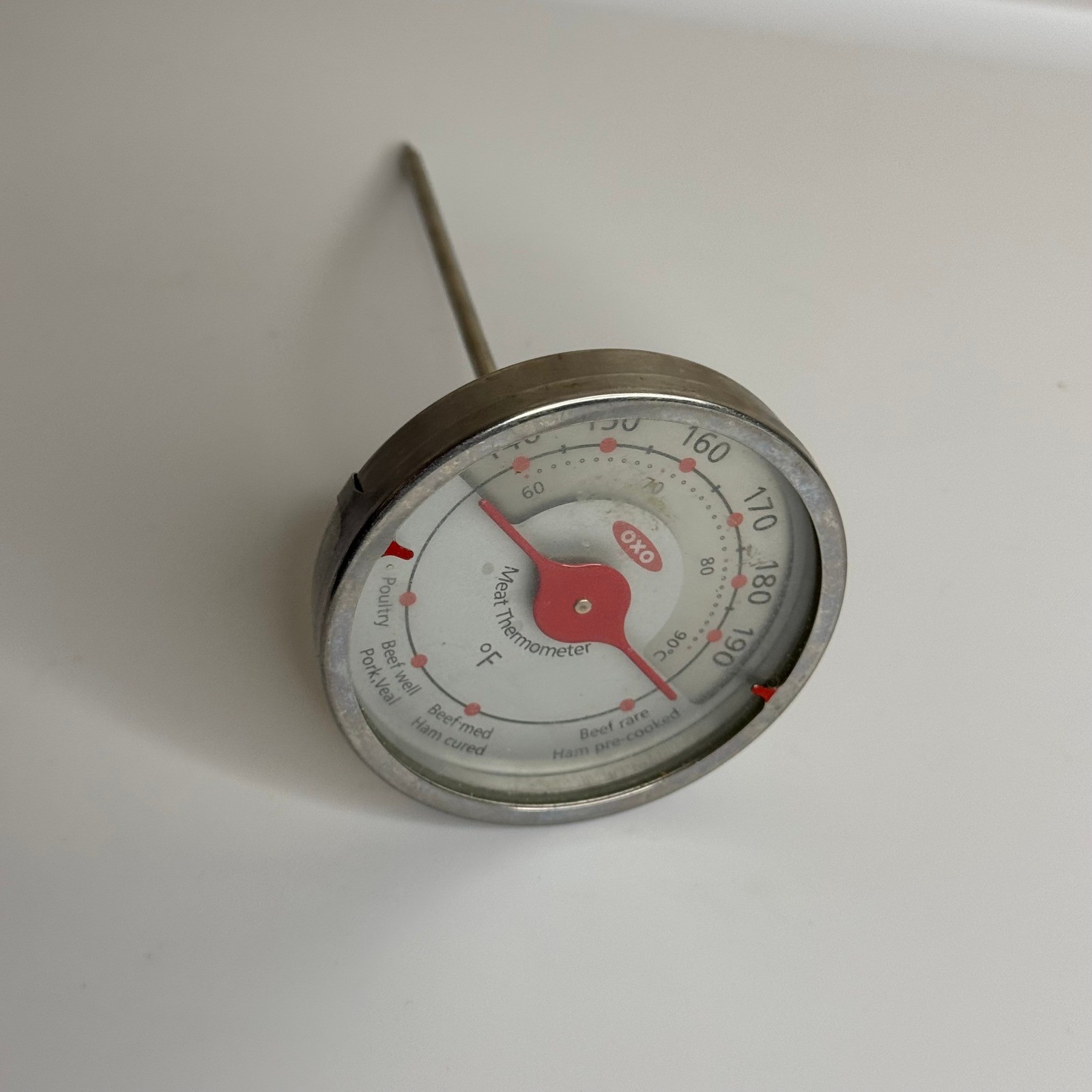 OXO Good Grips Analog Meat Thermometer Stainless Steel Kitchen Tool Silver Red