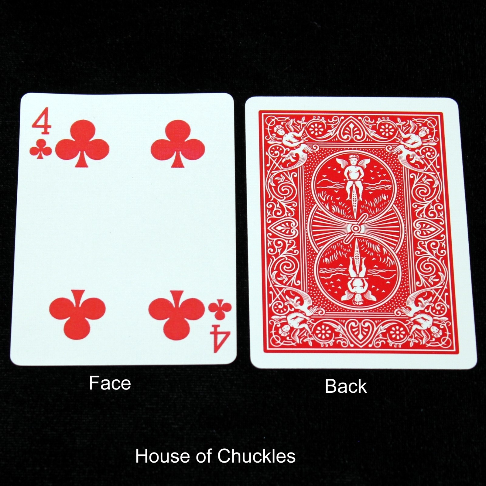 4 of Clubs - Reverse Color, Bicycle Printed Gaff Card, Red